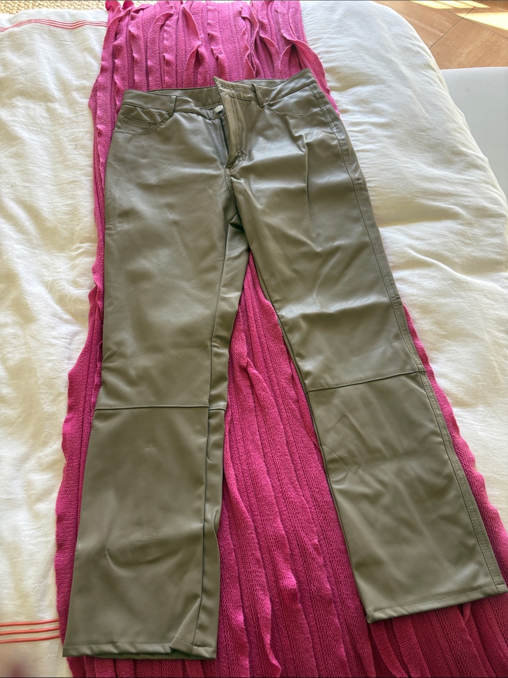 H&M Olive Green Faux Leather Wide Leg Jeans